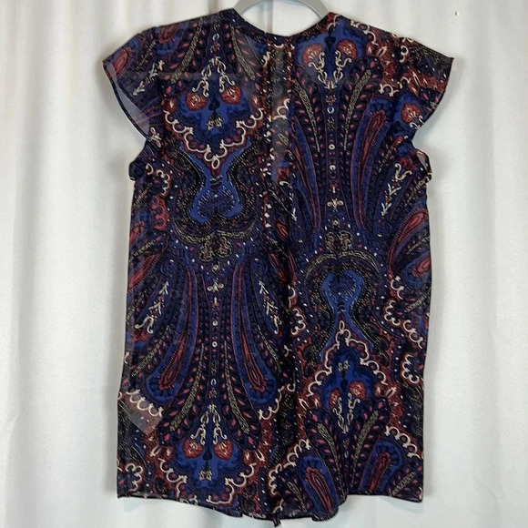 Joie Flutter Sleeve Blouse in Blue and Cream - Picture 2 of 6